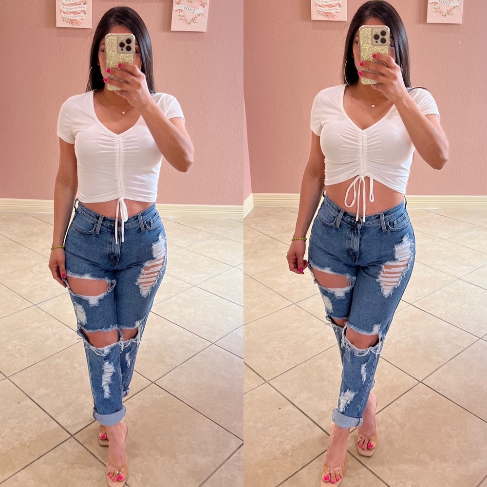EMERY Drawstring Crop Top- white